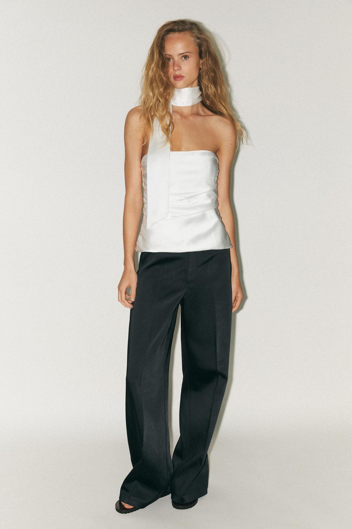 DRAPED SATIN SCARF TOP
