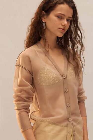 LIMITED EDITION SEMI-SHEER KNIT CARDIGAN - Pale pink by Zara