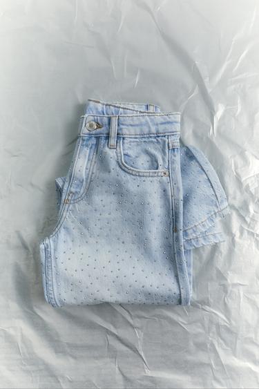 Zara SPARKLY WIDE LEG JEANS - Light blue