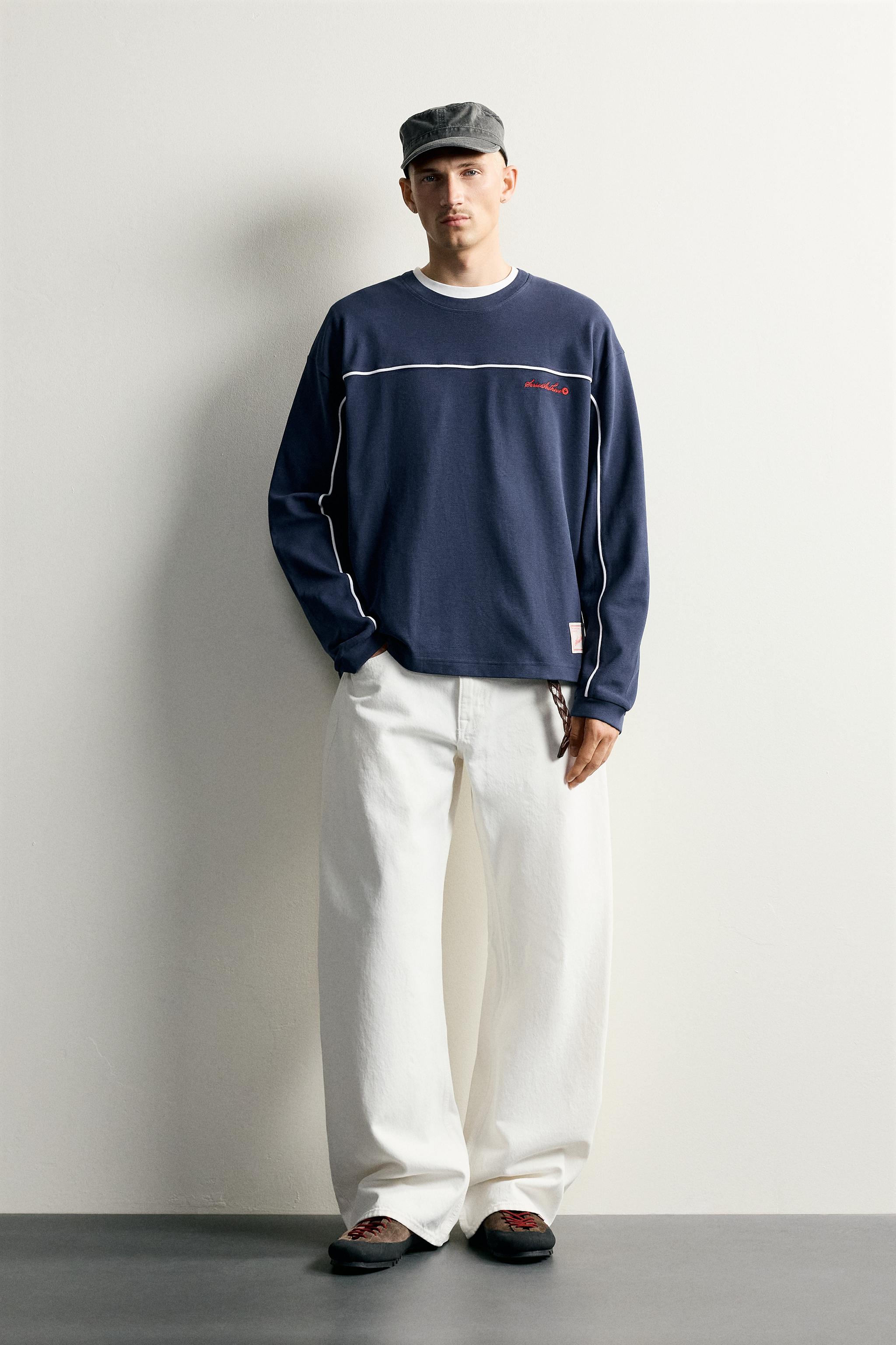 Zara KONTRAST DETAYLI DOKULU İŞLEMELİ SWEATSHIRT