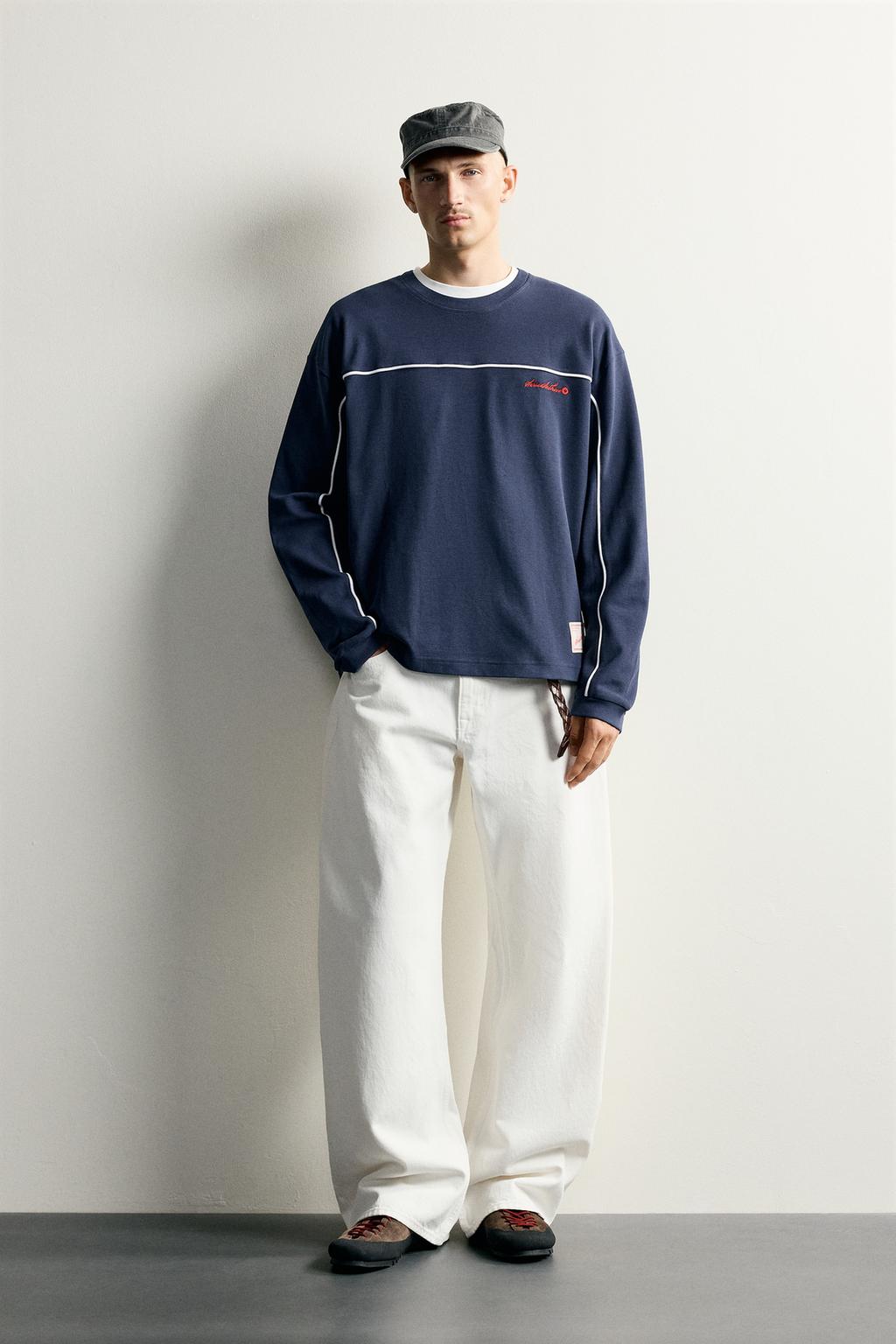CONTRAST PIQUÉ EMBROIDERED SWEATSHIRT