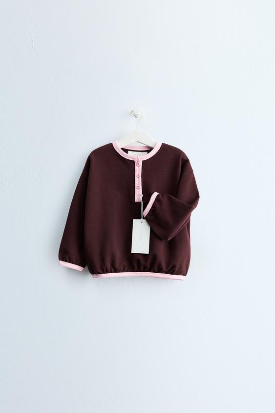 Zaras ZARA TIMELESS – SWEATSHIRT MED KONTRASTFÄRGAD BAGERIKRAGE - Choklad - Bild 0