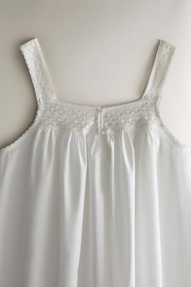 CHEMISE DE NUIT COTON BRETELLES DENTELLE - Blanc de Zara - Image 1