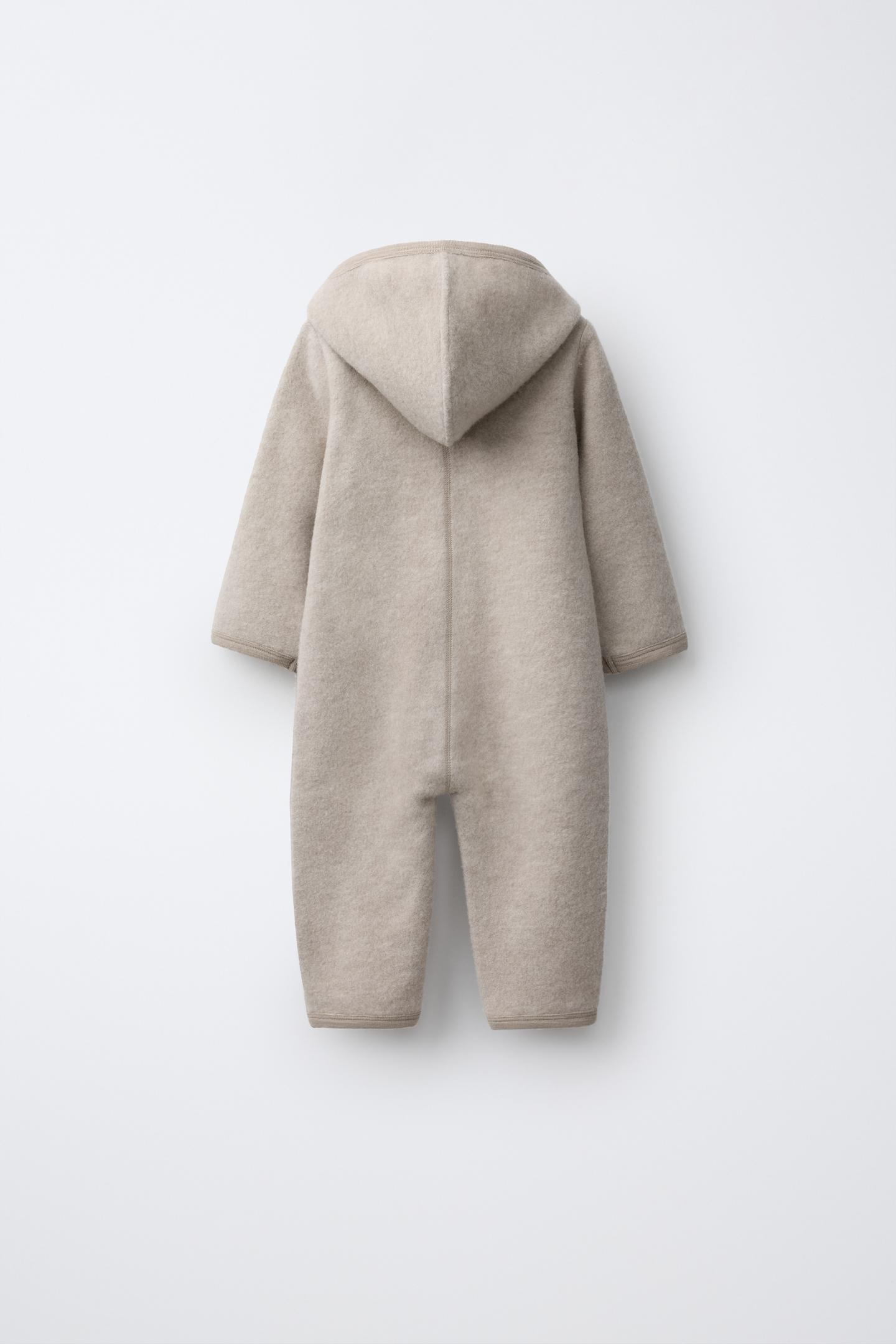 Детский комбинезон Zara Long 100% Wool Hoodie Jumpsuit, цвет: Экрю — фото 3