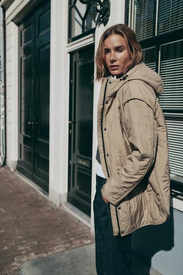 WATER REPELLENT HOODED PADDED JACKET - camel by Zara - Image 4