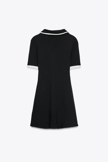 RIBBED DRESS WITH METAL BUTTONS - Black / White by Zara - Image 5