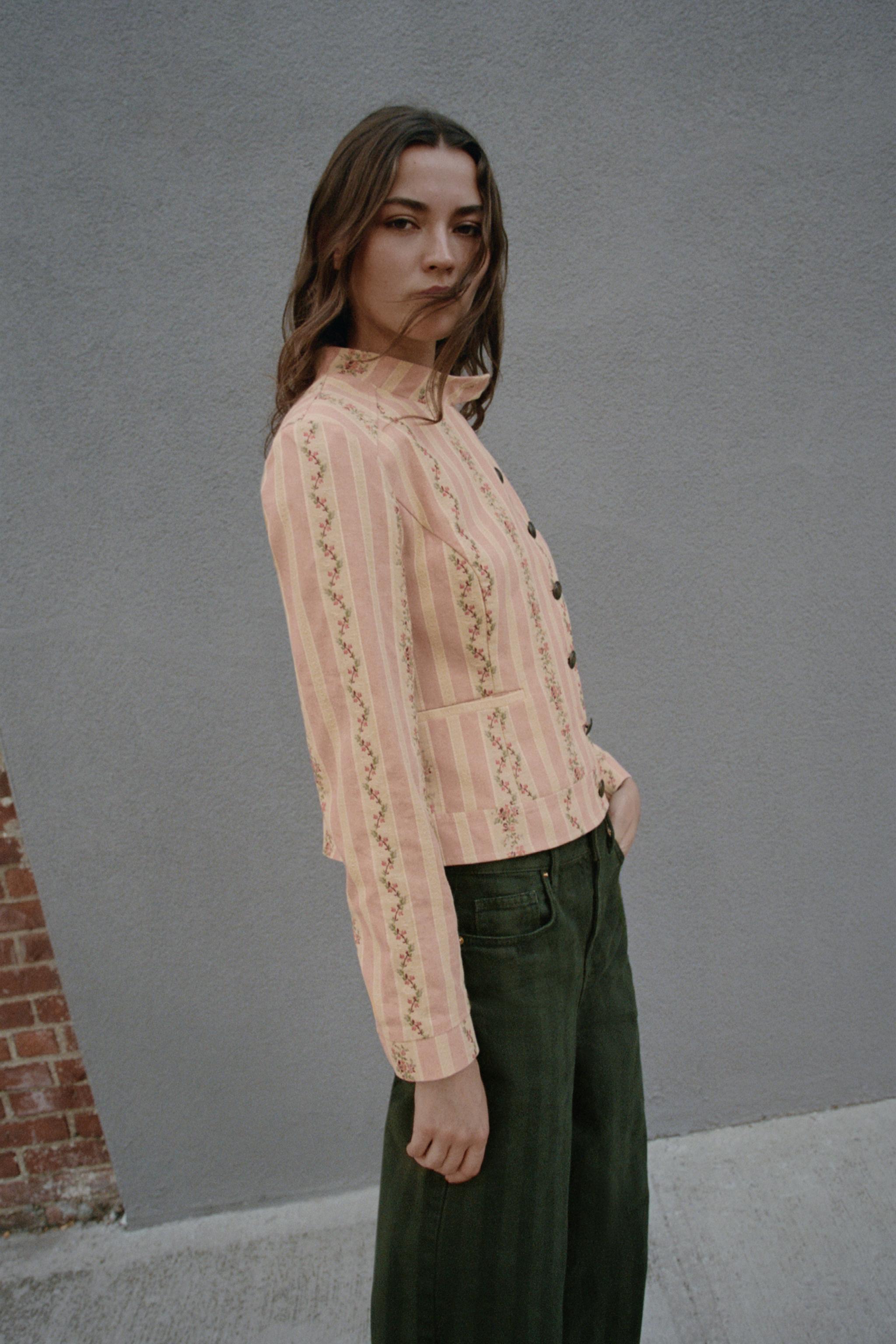 STRIPED FLORAL JACQUARD JACKET