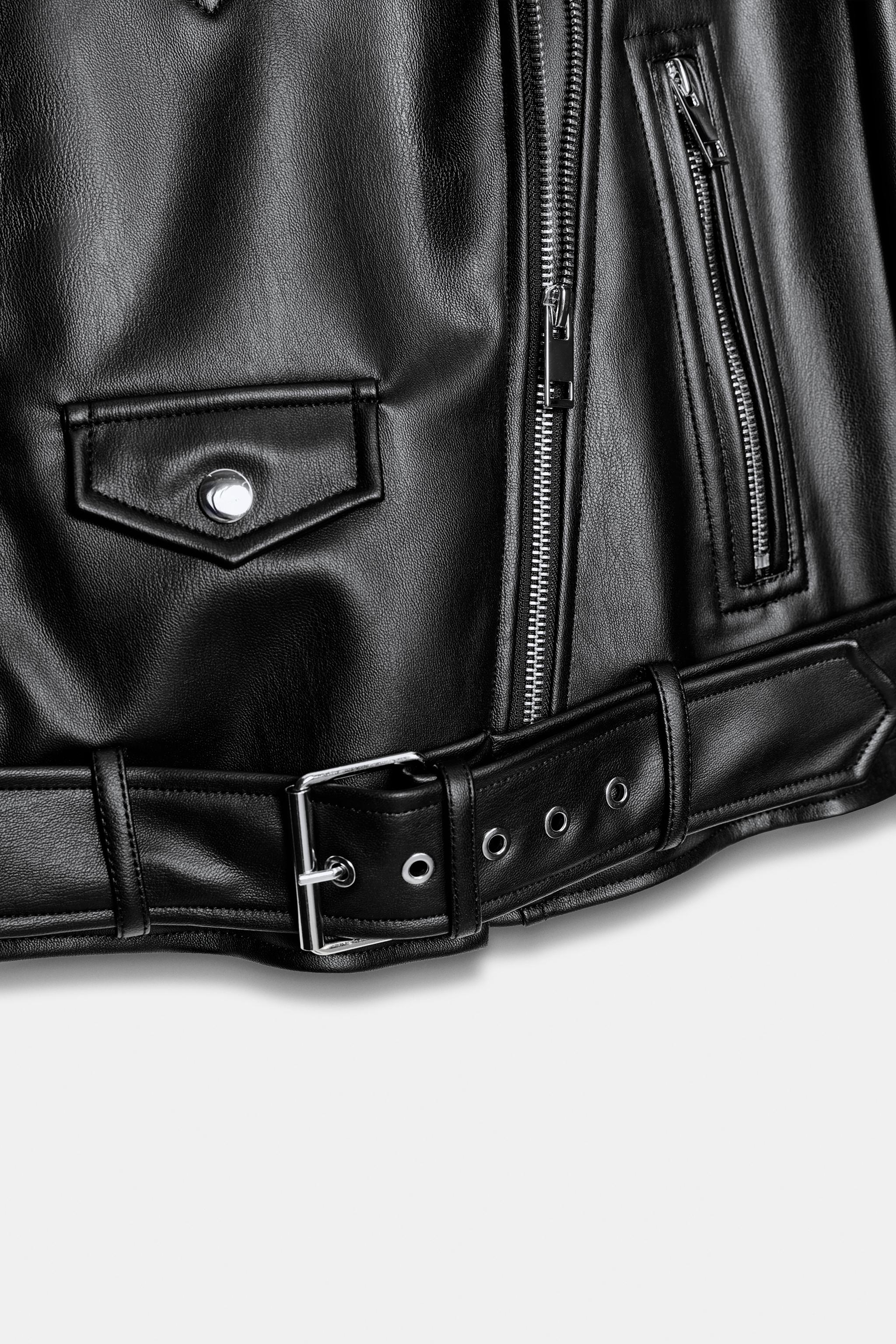 Женские куртки Zara CROPPED FAUX LEATHER BIKER JACKET — фото 7
