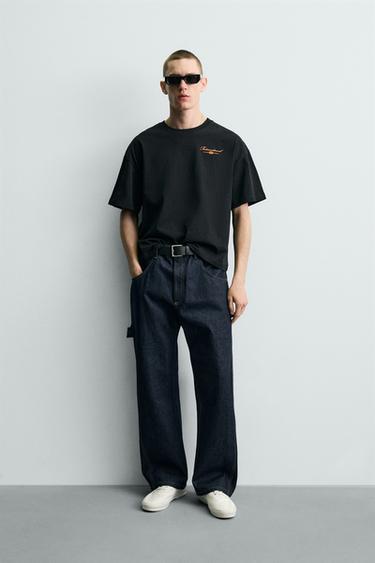 T-SHIRT MET TEKSTPRINT EN CONTRAST - Zwart van Zara