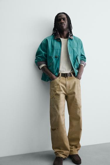 WASHED PRINTED STRAIGHT-LEG TROUSERS - camel by Zara - Image 4