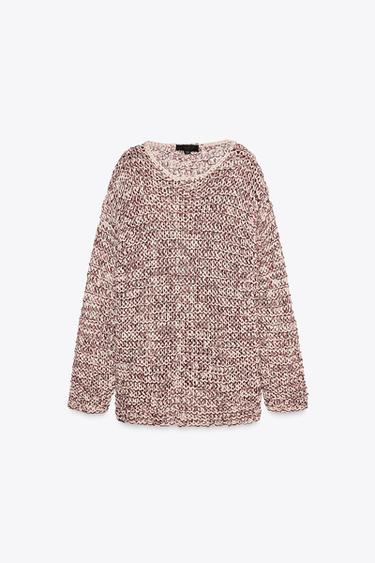 CONTRAST KNIT SWEATER - White / Maroon by Zara - Image 4