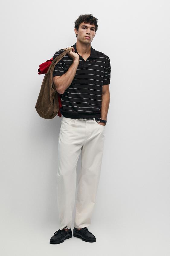 Zara 100% cotton striped knit polo sweater - Navy blue - Image 0