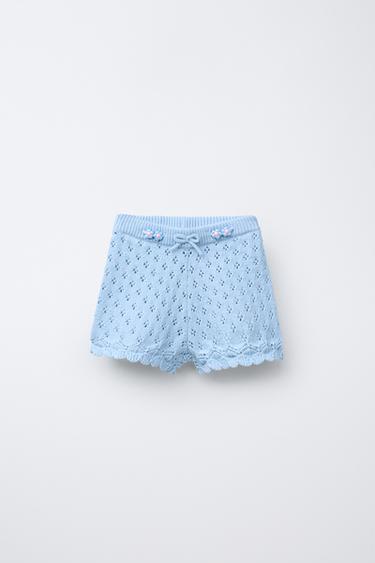 BEADED KNIT BERMUDA SHORTS - Sky blue by Zara