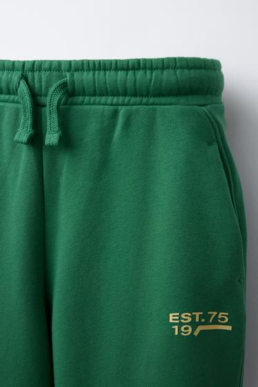 RAISED SLOGAN FLEECE JOGGERS - Green by Zara - Image 3