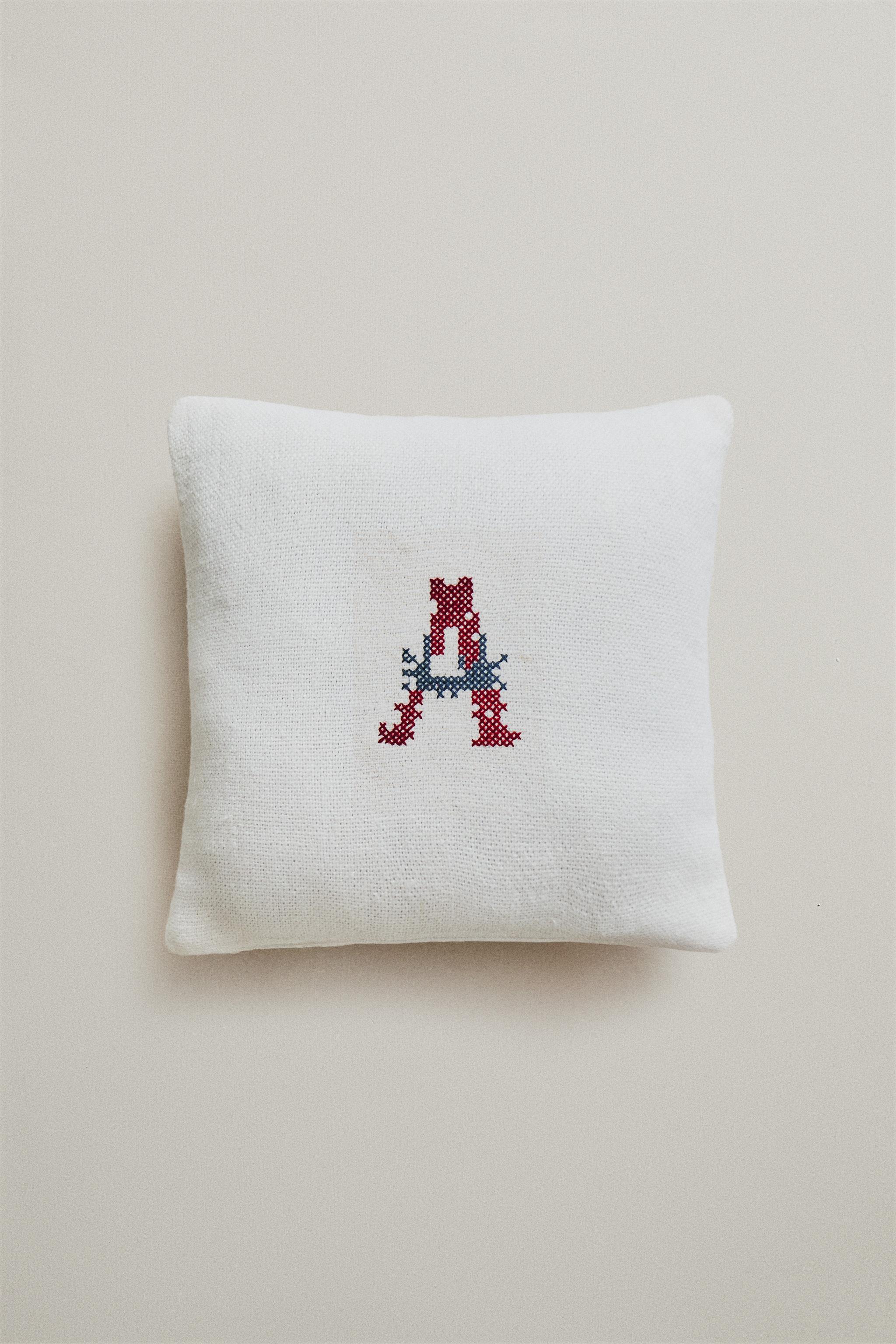 LETTER A EMBROIDERED LINEN CUSHION