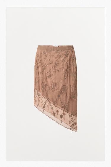 GEORGETTE-ROCK MIT STICKEREI UND SCHMUCKPERLEN - Rosa von Zara
