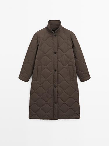 Chaqueta larga acolchada water repellent - Khaki oscuro de Zara