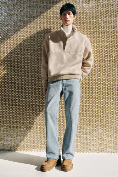 Zara 人造剪毛羊皮拼接運動衫 - 裸色