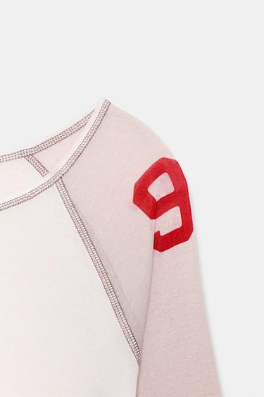 SEMI-SHEER COMBINED T-SHIRT - Ecru by Zara - Image 6