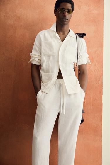 100% LINEN RELAXED FIT TROUSERS - White by Zara