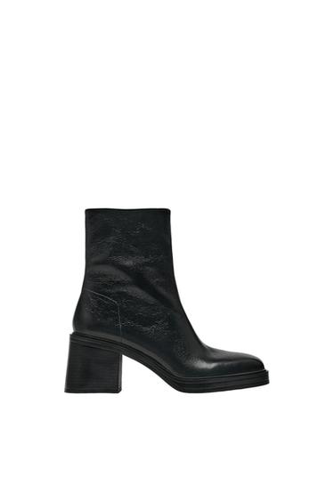 LEATHER HIGH BLOCK HEEL ANKLE BOOTS
