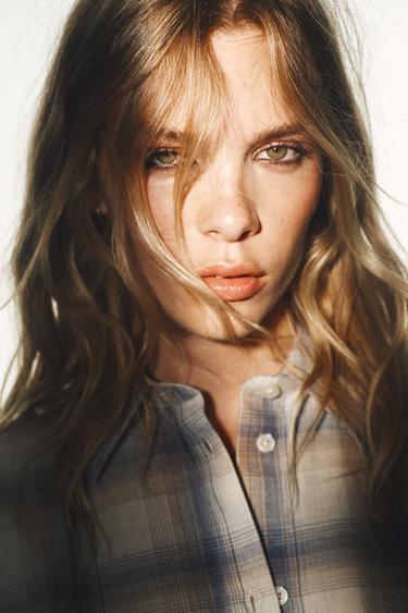 OVERSIZE CHECK SHIRT WITH POCKET - Sand / Blue by Zara - Image 2