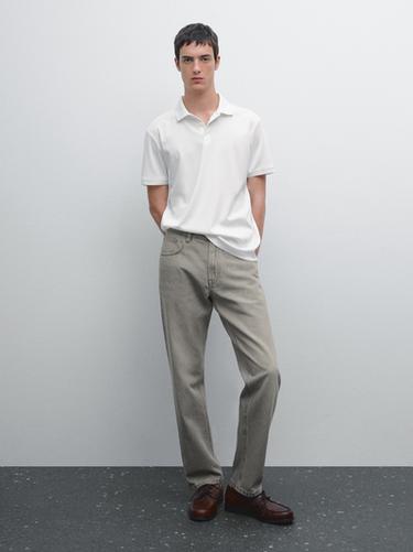 Zara Short sleeve polo shirt with collar detail - White