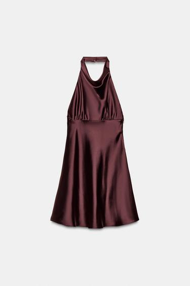 VESTIDO CORTO SATINADO - Granate oscuro de Zara