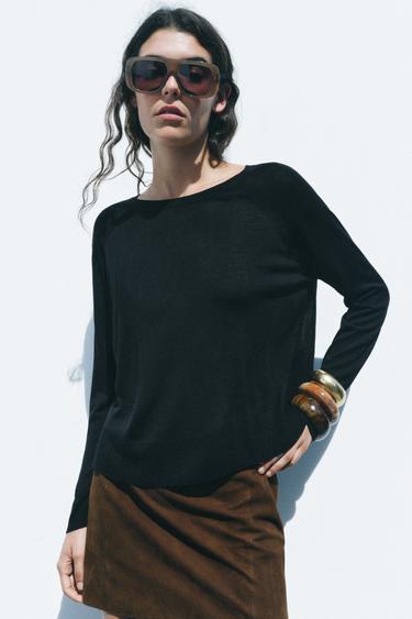سترة محاكة رفيعة - أسود الخاص بـ Zara