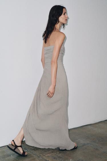 ROBE BUSTIER PLISSÉE - Gris taupe de Zara - Image 2