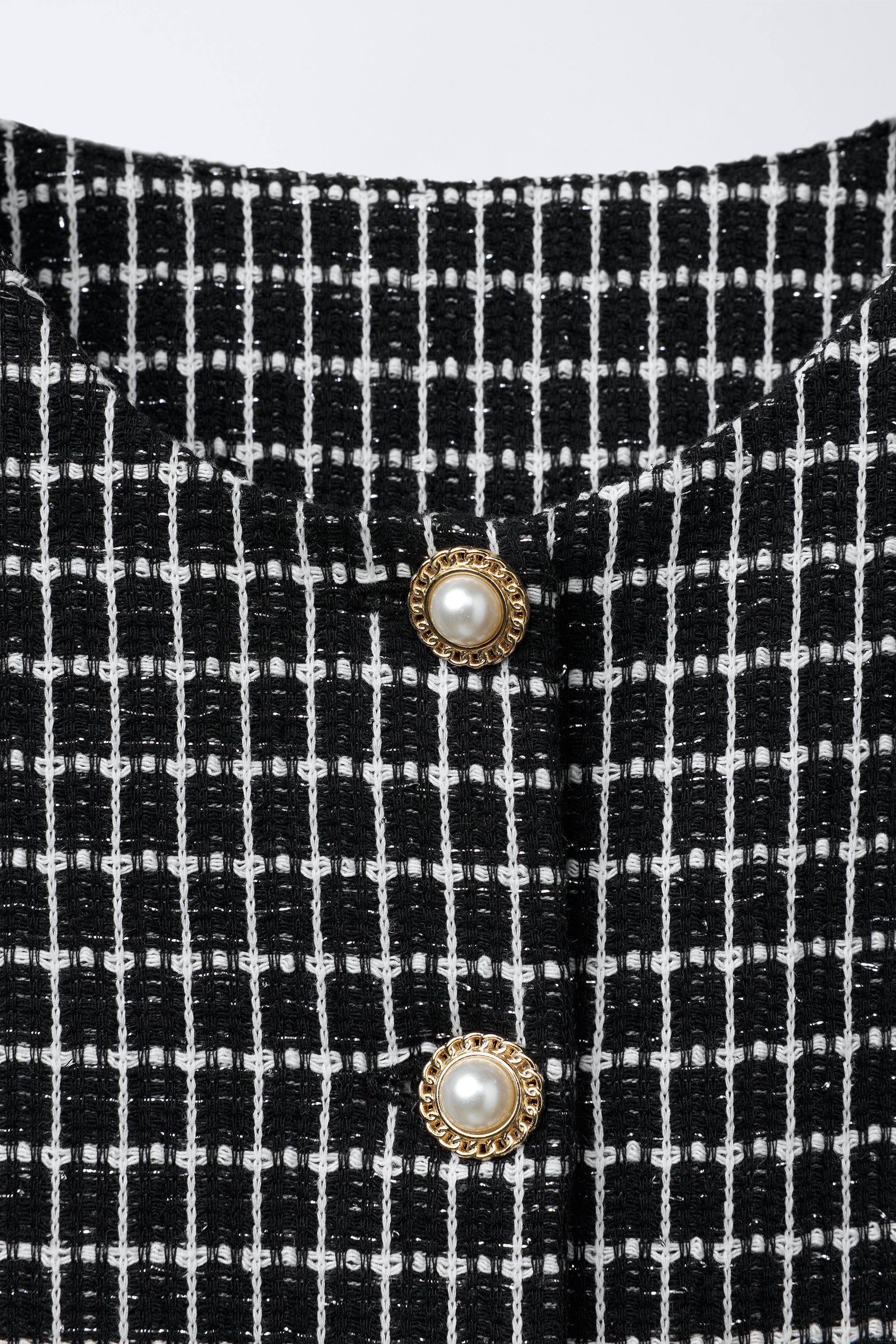 チェック柄フェイクパールボタンベストトップ - ブラック | ZARA Japan 