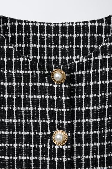 CHECKED FAUX PEARL BUTTON WAISTCOAT TOP - Black by Zara - Image 2