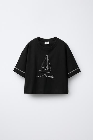 Zara EMBROIDERED T-SHIRT - Black
