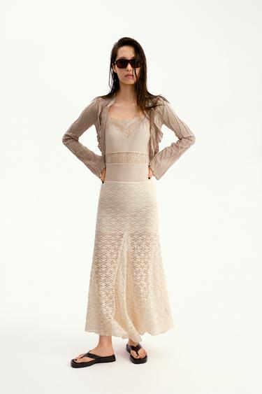 RUFFLED TOP WITH TIE DETAIL - Beige by Zara