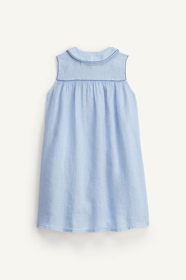 ROBE EN LIN À COL CLAUDINE LIMITED EDITION - Bleu pastel de Zara - Image 6