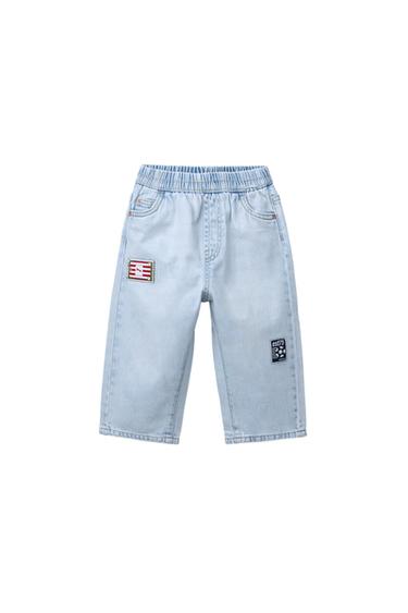 JEANS WIDE LEG COM PATCHES - Azul-claro da Zara