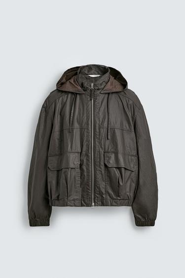 LINEN - COTTON WAXED JACKET - Brown marl by Zara