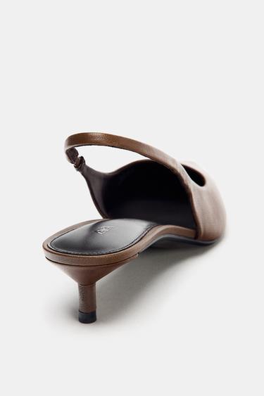 LEATHER KITTEN HEEL SHOES - Brown by Zara - Image 5