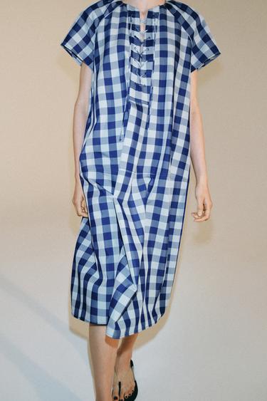 ZW COLLECTION CHECKED TIE DRESS - Blue by Zara - Image 2