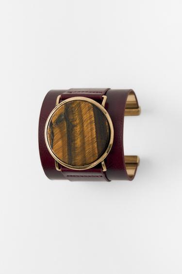 Zara 大型硬質皮革寶石手鐲 - 絳紅色