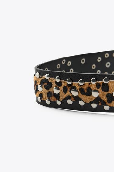 Zara ANIMAL PRINT LEATHER BELT - Black
