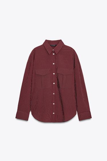CAMISA COM BOLSOS COM ABA - Grená da Zara