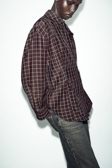 OVERSIZE CHECK SHIRT - Brown / Ecru by Zara