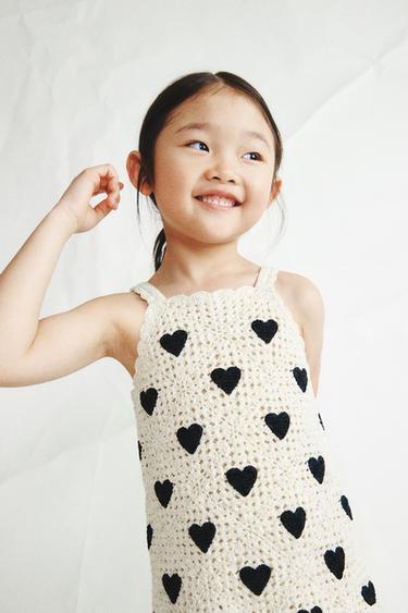 HEART CROCHET KNIT DRESS - Ecru / Black by Zara