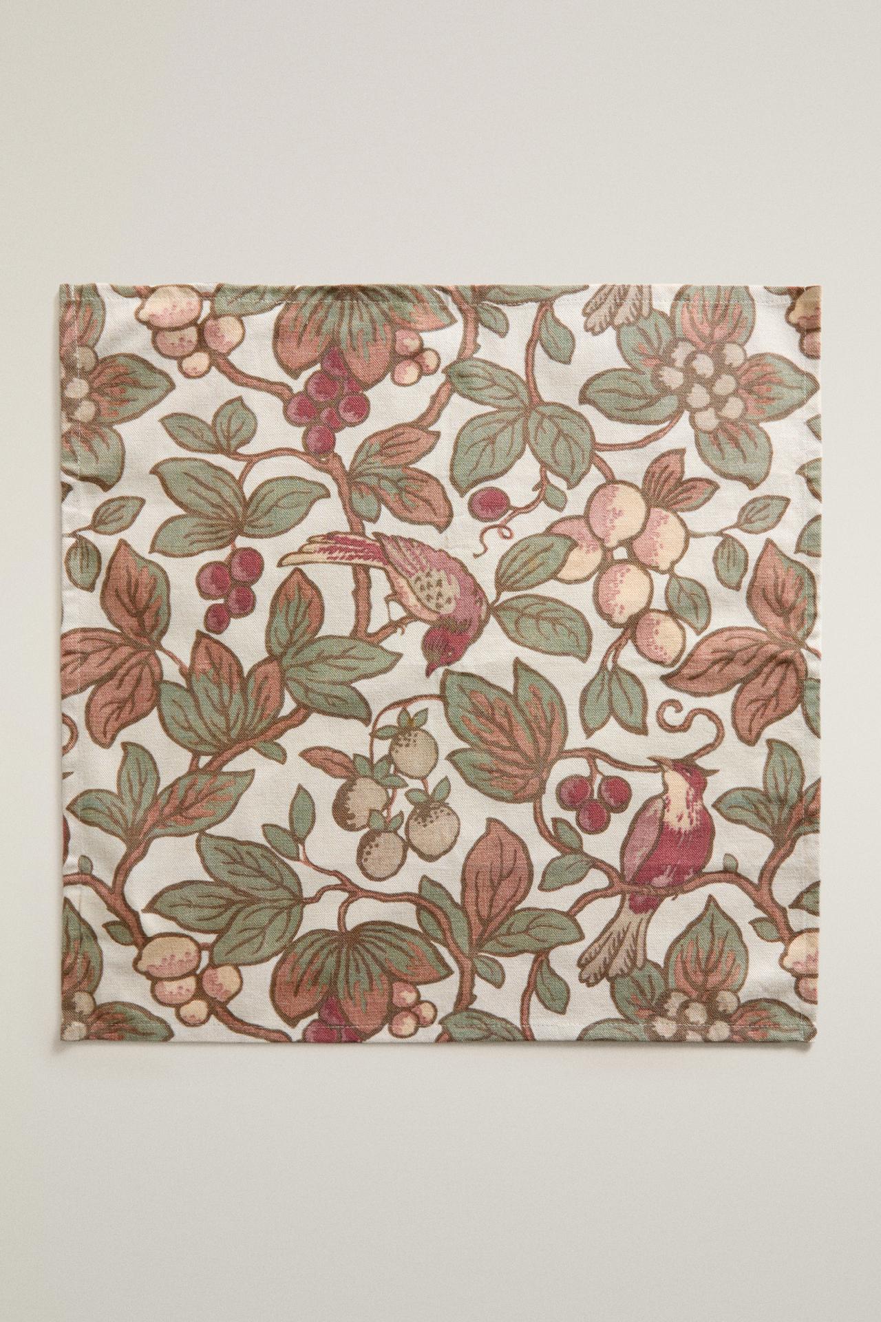 FLORAL AND BIRD NAPKIN SET (PACK OF 2) | KATHARINE POLE — Burgundy