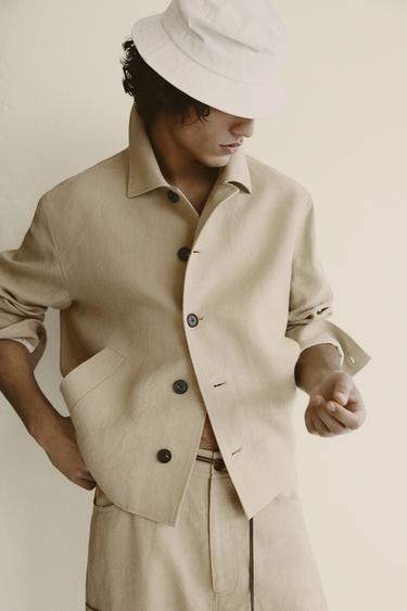 CROPPED SKJORTEJAKKE I 100% HØR - gyldenbrun fra Zara