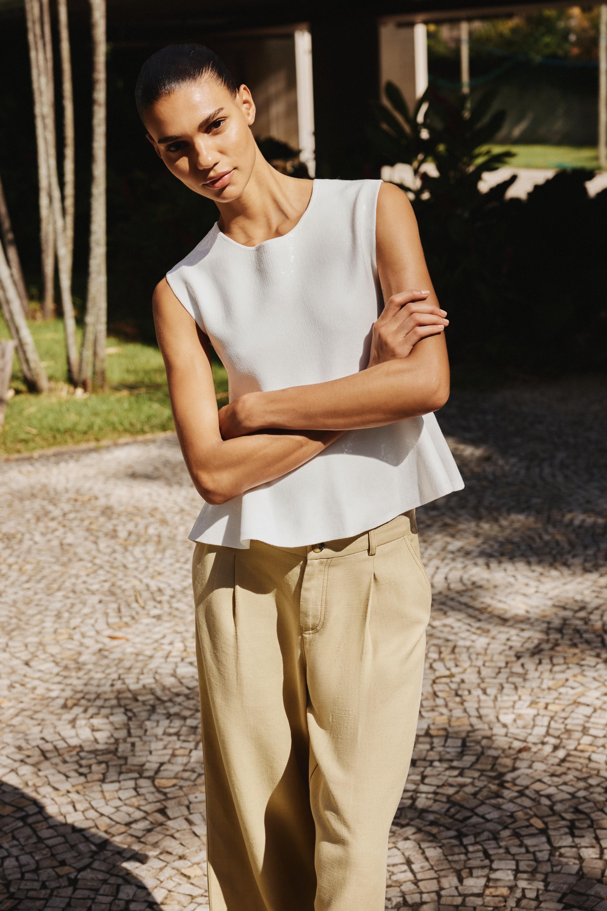 ZARA サテン フォイル パンツ XS メタリック シャンパンゴールド