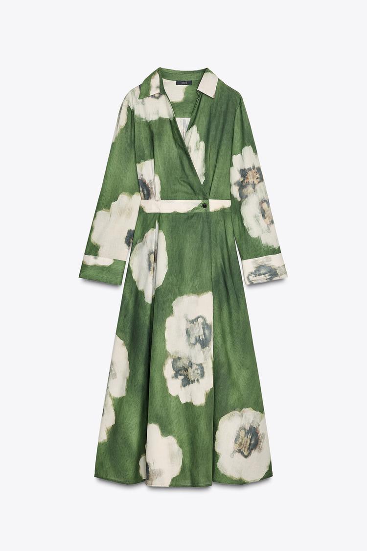 ZW COLLECTION PRINTED SHIRT DRESS Green ZARA India