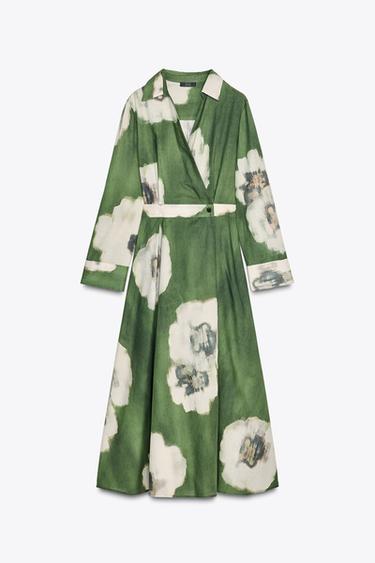 ROBE CHEMISE IMPRIMÉE ZW COLLECTION - Vert de Zara