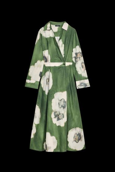 VESTIDO CAMISERO ESTAMPADO ZW COLLECTION - Verde de Zara - Imagen 0